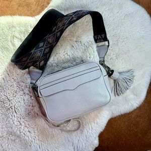 Rebecca Minkoff Bryn Camera Bag with Guitar Strap in grey / putty